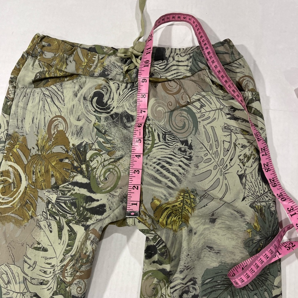 TROPICAL PRINT STRETCH PANTS WITH WAIST TIE - Picture 4 of 15